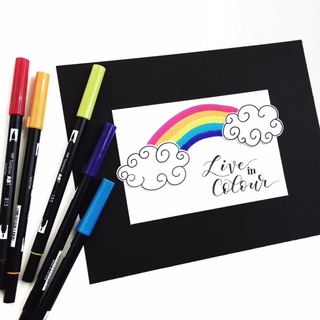 A really cute and easy rainbow tutorial by Kelly Klapstein @kellycreates using Tombow brush pens and the Brother ScanNCut machine. 