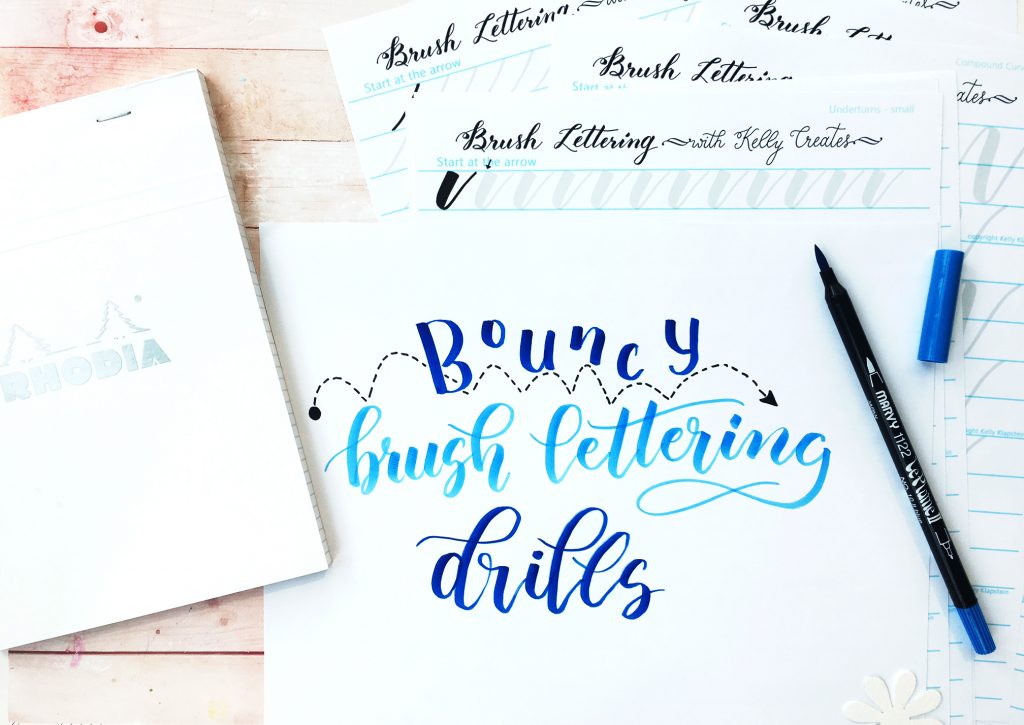 FREE Bouncy brush lettering drills worksheets .... 22 pages! THese are AWESOME! www.kellycreates.ca