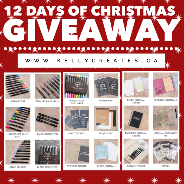 Win the NEW Kelly Creates calligraphy and lettering pens, paper pads, journals, stamps and more from American Crafts. Christmas Giveaway, 12 Days of Christmas,