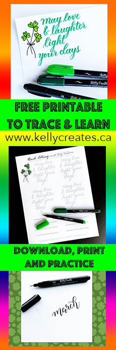 Free download worksheet to print and practice with a brush pen from Kelly Creates, Kelly Klapstein Learn calligraphy and lettering