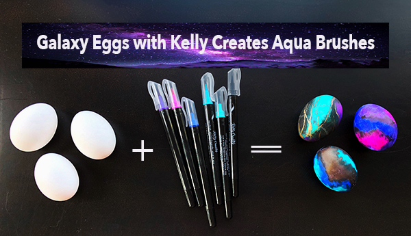 Galaxy eggs painted with Kelly Creates Aqua Brushes from American Crafts, Available at Michaels stores and retailers worldwide. Easter fun, diy, kids, how to design and color eggs