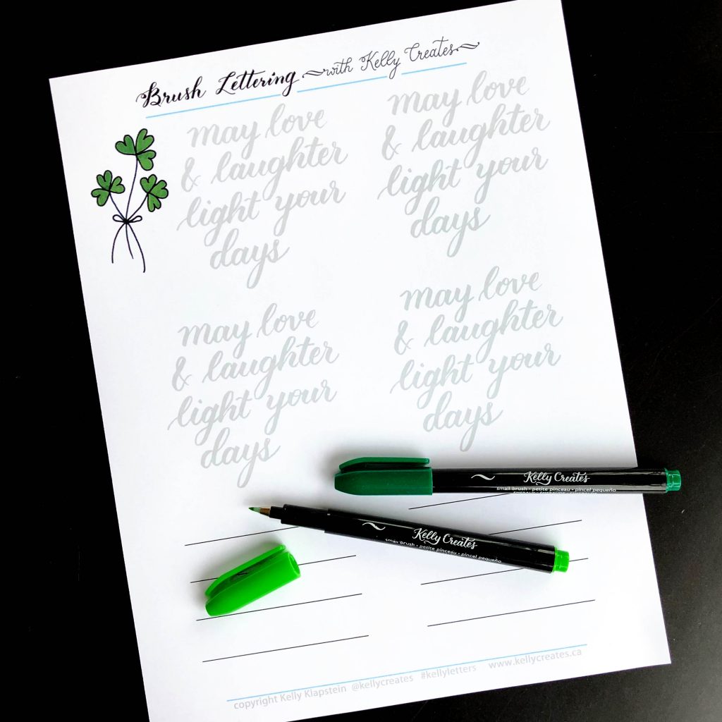 Free tracing worksheet, guide, template for Small brush pens worksheet from Kelly Klapstein using Kelly Creates small brush pens @americancrafts #kellycreates Irish blessing St. Patrick's Day 