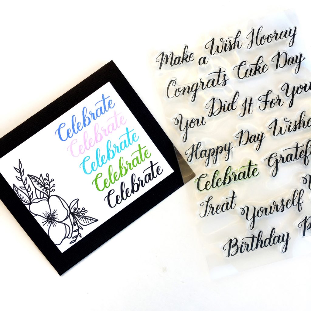 Use Kelly Creates word calligraphy stamps to trace and learn lettering with brush pens for cards and scrapbook layouts 