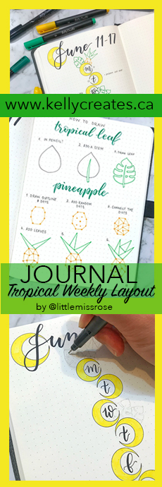 Love this tropical layout with palm leaves and pineapples from Little Miss Rose bullet journal tutorial