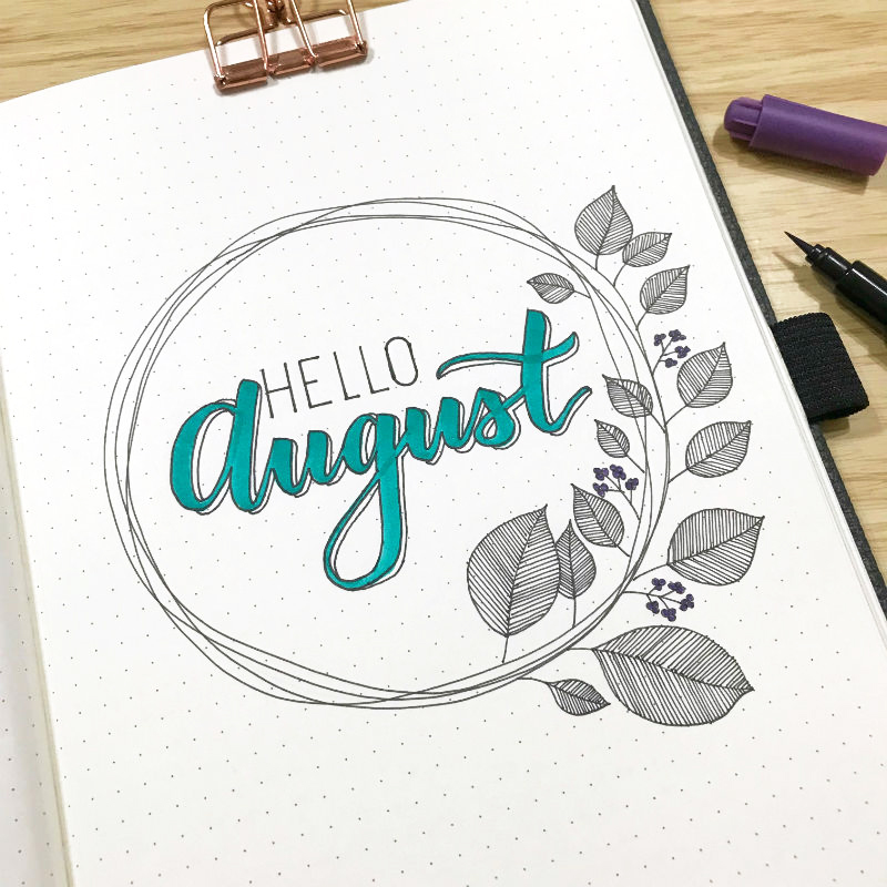 Just love this simple wreath for my bullet journal bujo monthly cover August by Little Miss Rose tutorial