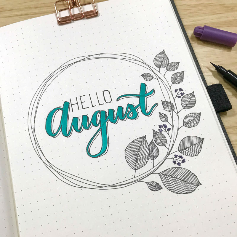 Just love this simple wreath for my bullet journal bujo monthly cover August by Little Miss Rose tutorial 