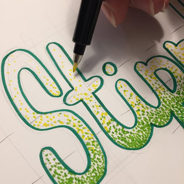 Hand lettering tutorial with a fun stippling technique by Elizabeth Wise using Kelly Creates pens