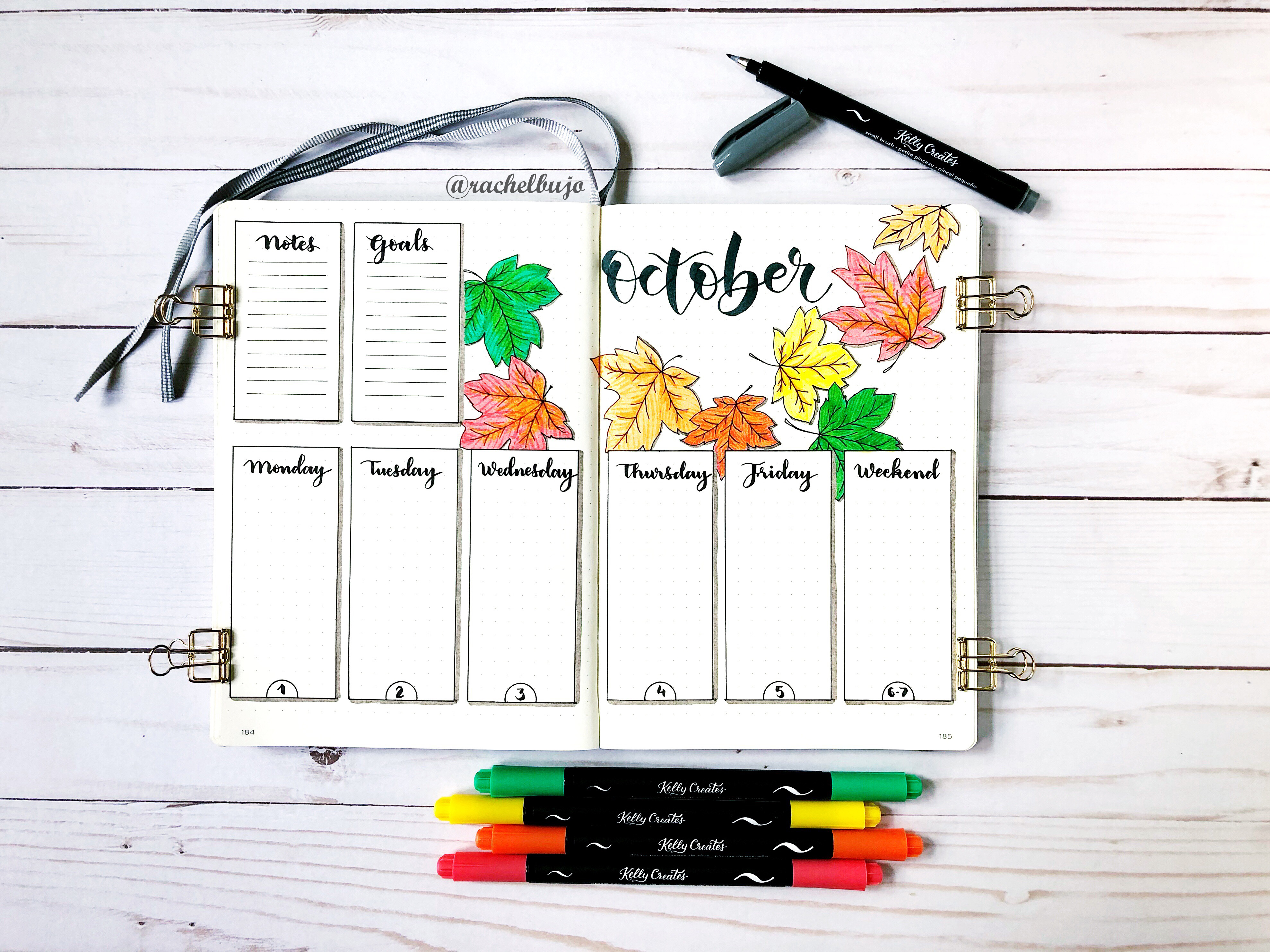 Design a Bullet Journal Weekly Spread with Fall Leaves – Kelly Creates