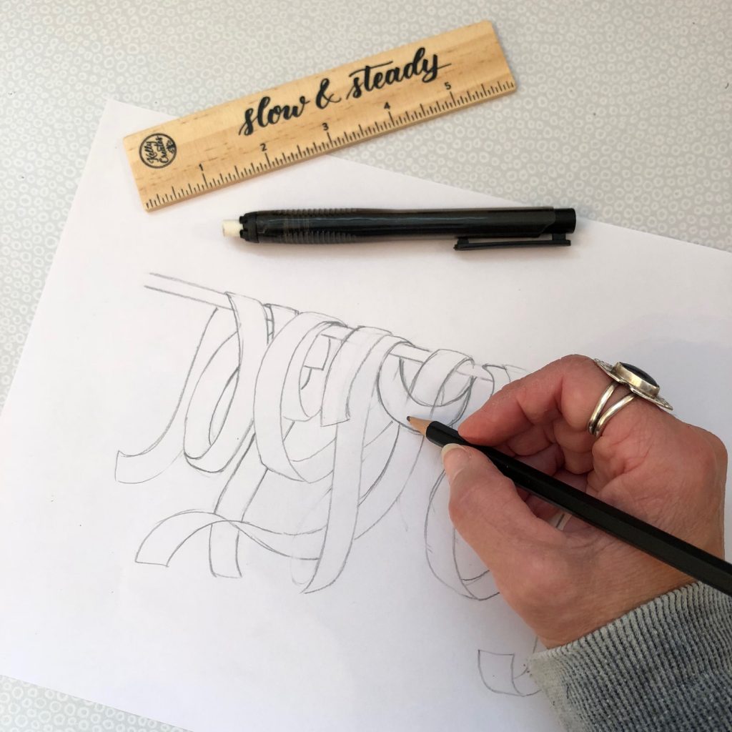 really cool ribbon drawing tutorial with hand lettering from @diamondandwillow www.kellycreates.ca