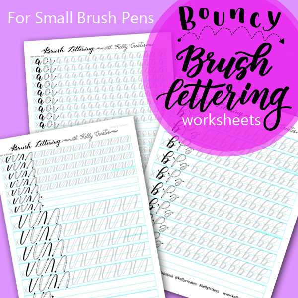 LOVE these bouncy lettering worksheets. They are perfect for small brush pens from Kelly Creates. Lots of repetitive practice builds muscle memory.