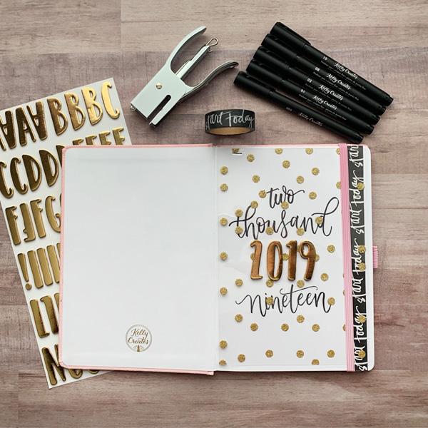 Love this pretty journal for planning goals and bujo ideas with stamps and stickers www.kellycreates.ca 