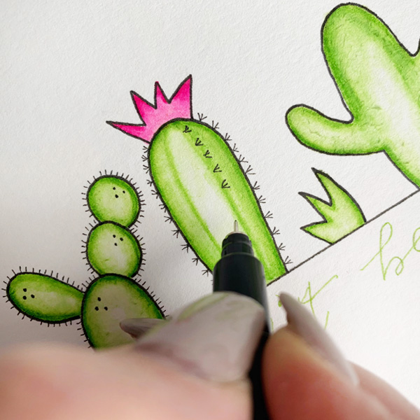 Adorable cactus card with hand lettering and colouring with blending pens by @chiciscre8tive www.kellycreates.ca