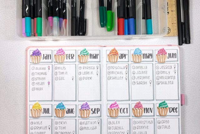 Cutest cupcake birthday tracker for your journal, bujo planner, www.kellycreates.ca @diamondandwillow
