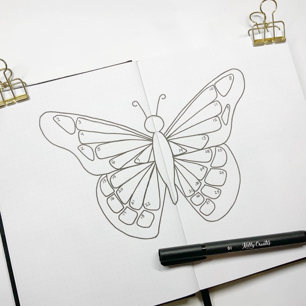 Beautiful and easy butterfly mood tracker tutorial by @theillustratedplanner www.kellycreates.ca