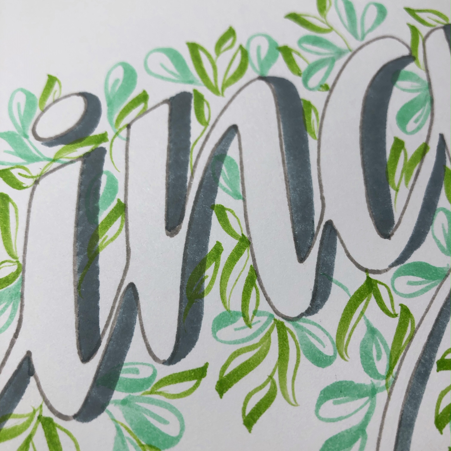 Beautiful leafy Spring hand lettering calligraphy tutorial with green leaves and faux calligraphy www.kellycreates.ca 