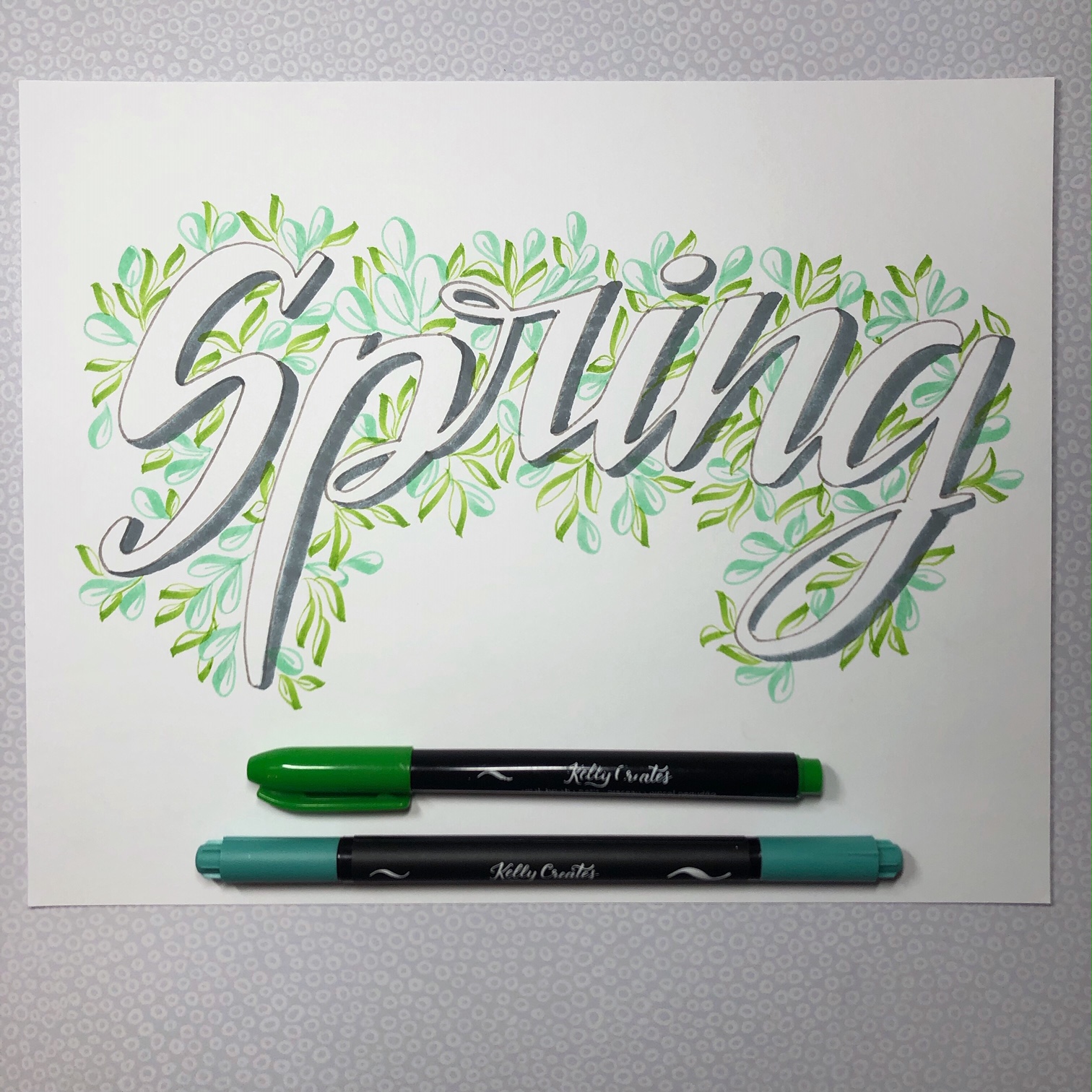 Beautiful leafy Spring hand lettering calligraphy tutorial with green leaves and faux calligraphy www.kellycreates.ca 