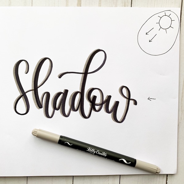 A great tutorial on drop shadows with calligraphy brush lettering www.kellycreates.ca