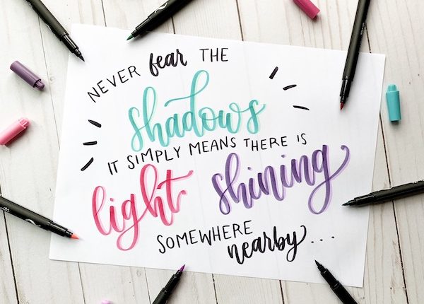 A great tutorial on drop shadows with calligraphy brush lettering www.kellycreates.ca