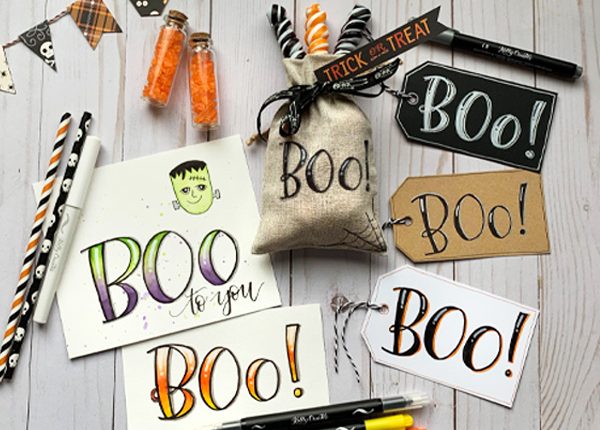 Halloween hand lettering tutorial with blending techniques using markers and pens www.kellycreates.ca