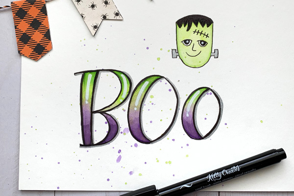 Halloween hand lettering tutorial with blending techniques using markers and pens www.kellycreates.ca