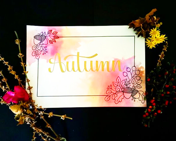 Stunning Florals with watercolor accents for a hand lettered Autumn home decor www.kellycreates.ca