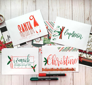 DIY Christmas holiday theme envelope art hand lettering gnomes and Santa www.kellycreates.ca