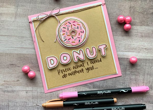 Make this SUPER cute donut card with sweet donut lettering! Full tutorial at www.kellycreates.ca
