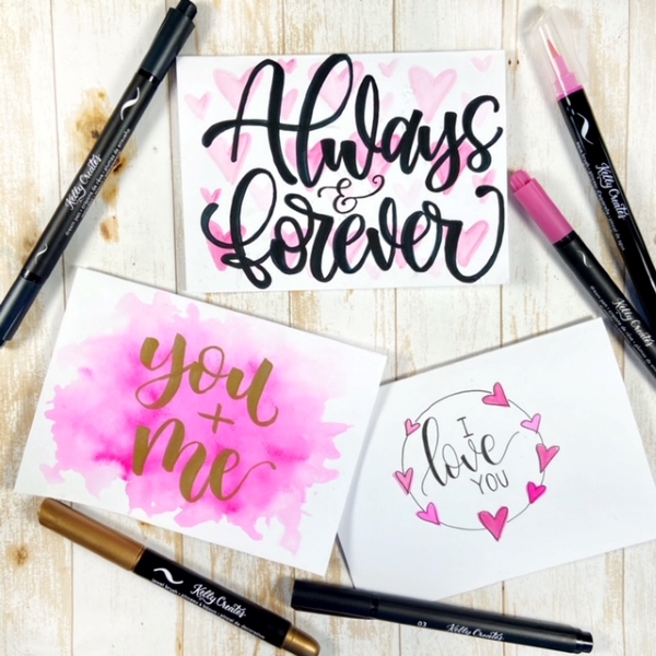Cute Valentine cards with free printable lettering template www.kellycreates.ca