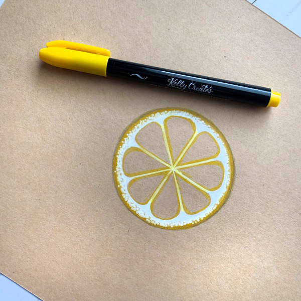 Draw and colour a lemon to make a cute card using markers and brush pens and coloring pencils www.kellycreates.ca