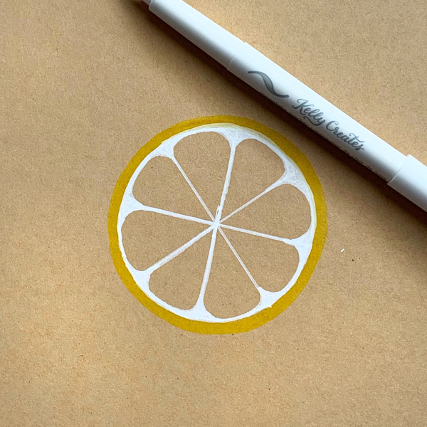 Draw and colour a lemon to make a cute card using markers and brush pens and coloring pencils www.kellycreates.ca