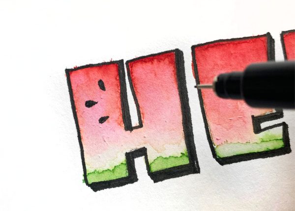 super cute watermelon hand lettering with watercolor www.Kellycreates.ca