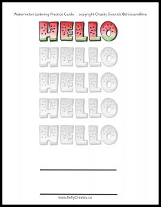 free printable lettering template for block Hello style in watermelon pattern theme www.kellycreates.ca