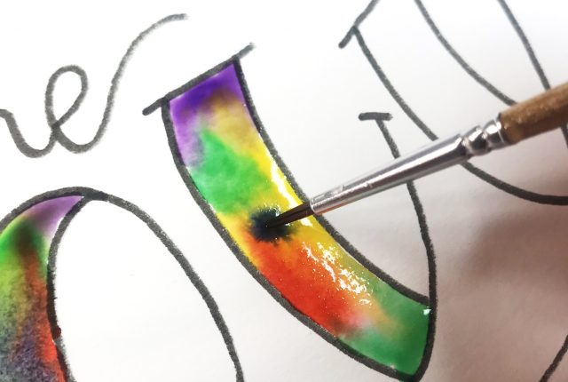 Groovy lettering tutorial with rainbow watercolor technique
