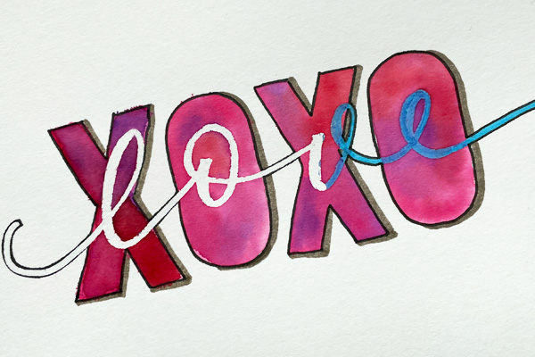 lettering with watercolor and a masking fluid pen www.kellycreates.ca