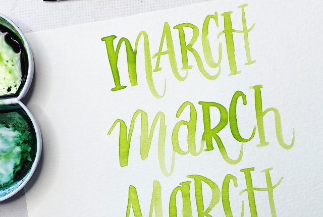 free printable lettering template worksheets for watercolour March practice