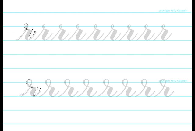 Free printable worksheet template to practice lowercase r calligraphy brush lettering www.kellycreates.ca