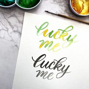 free printable template lucky me for St. Patrick's Day watercolor lettering printable download