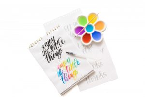 learn watercolor lettering workbook and art supplies