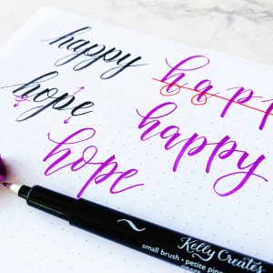 how to write the word happy in modern calligraphy bouncy style www.kellycreates.ca