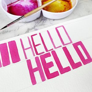 watercolour lettering hello block style how to practice free printable worksheet www.kellycreates.ca