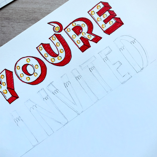 how to draw simple marquee letters for a popcorn movie night theme tutorial www.kellycreates.ca