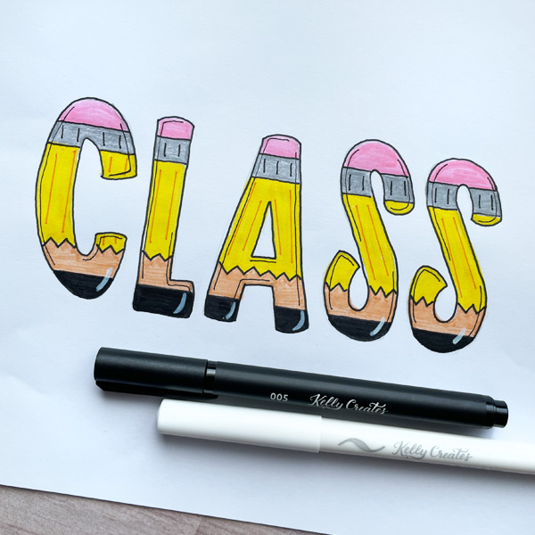 Back to School pencil design hand lettering tutorial www.kellycreates.ca