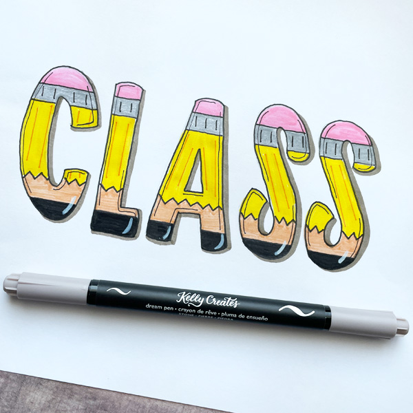 Back to School pencil design hand lettering tutorial www.kellycreates.ca