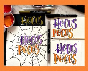 Halloween lettering tutorial with spider webs kelly creates.ca