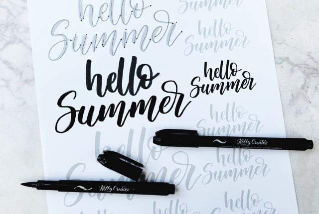 free printable hello summer modern calligraphy template worksheet to download and learn brush lettering www.kellycreates.ca
