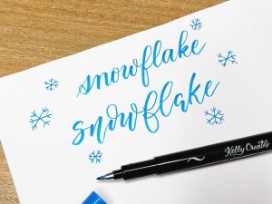 free printable download digital calligraphy lettering worksheet snowflake winter words www.kellycreates.ca practice template