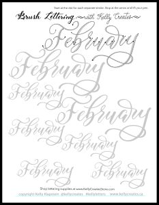 printable month modern calligraphy brush lettering free worksheet template www.kellycreates.ca